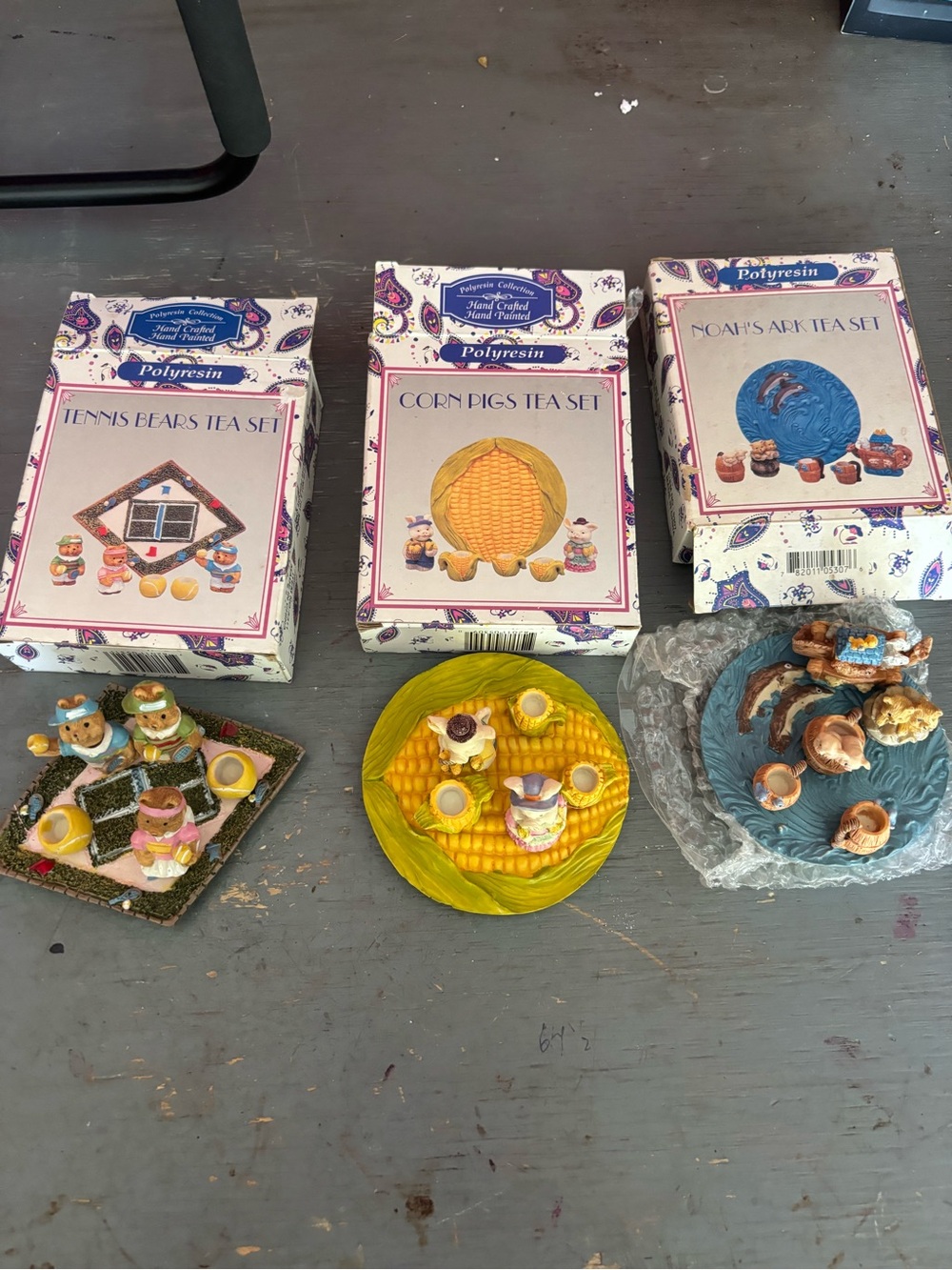 3 miniature tea sets in box